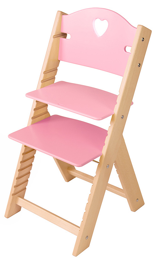 Dětská dřevěná rostoucí židle růžová se srdíčkem - chytrá židle Sedees