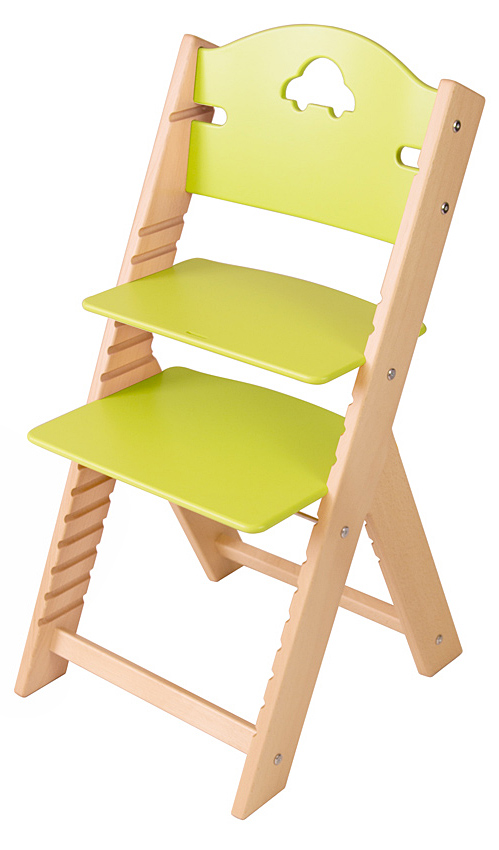 Dětská dřevěná rostoucí židle zelená s autíčkem - chytrá židle Sedees
