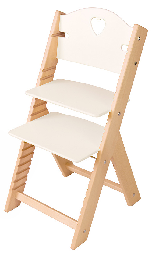 Dětská dřevěná rostoucí židle bílá se srdíčkem - chytrá židle Sedees