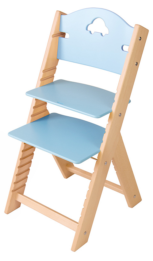 Dětská dřevěná rostoucí židle modrá s autíčkem - chytrá židle Sedees
