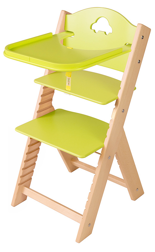 Sedees-Dětská dřevěná jídelní židlička zelená s autíčkem - chytrá židle Sedees