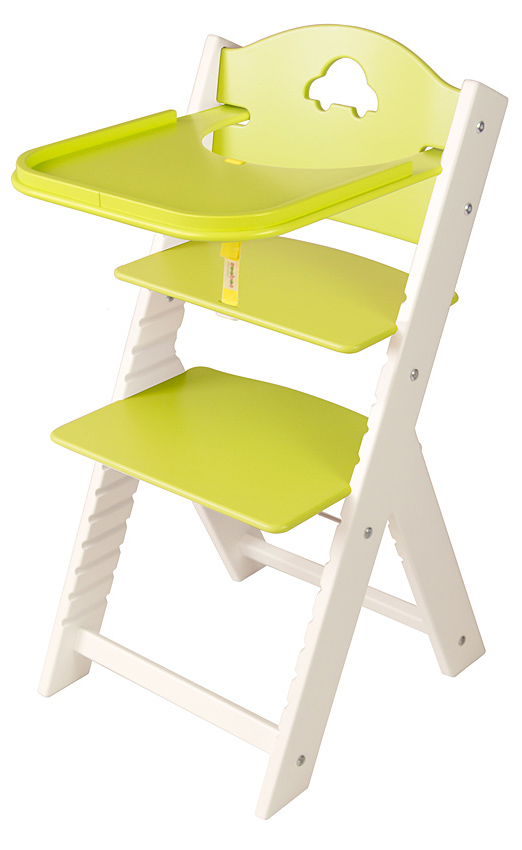 Sedees-Dětská dřevěná jídelní židlička zelená s autíčkem, bílé bočnice - chytrá židle Sedees