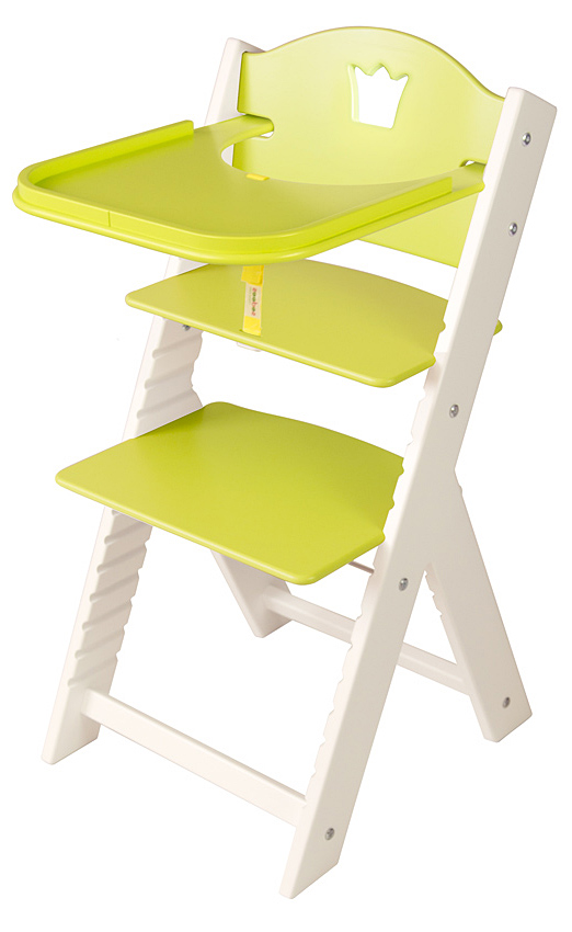 Sedees-Dětská dřevěná jídelní židlička zelená s korunkou, bílé bočnice - chytrá židle Sedees