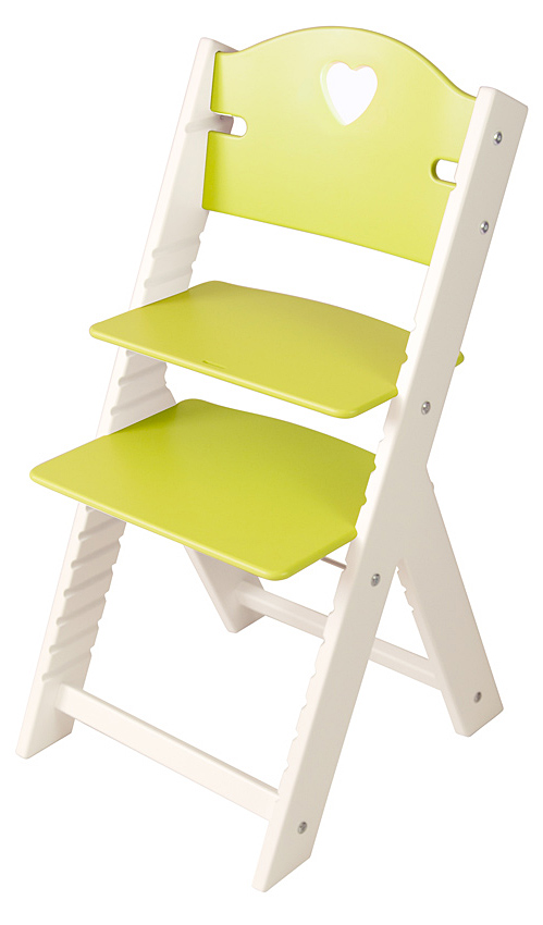 Sedees-Dětská dřevěná rostoucí židle zelená se srdíčkem, bílé bočnice - chytrá židle Sedees
