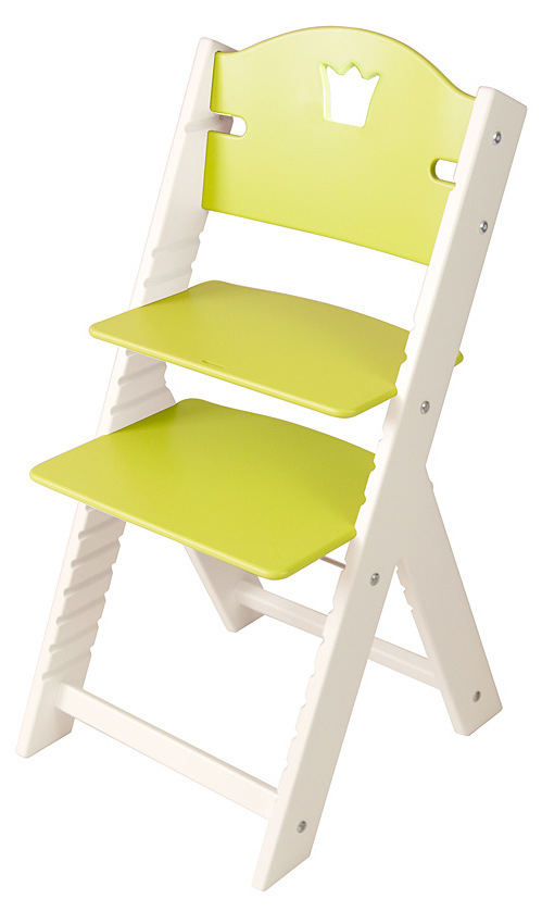 Sedees-Dětská dřevěná rostoucí židle zelená s korunkou, bílé bočnice - chytrá židle Sedees