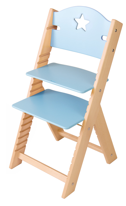 Dětská dřevěná rostoucí židle modrá s hvězdičkou - chytrá židle Sedees