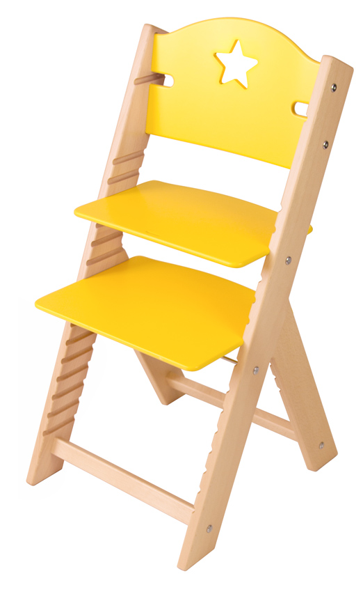 Dětská dřevěná rostoucí židle žlutá s hvězdičkou - chytrá židle Sedees