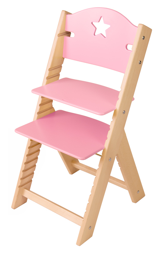 Dětská dřevěná rostoucí židle růžová s hvězdičkou - chytrá židle Sedees