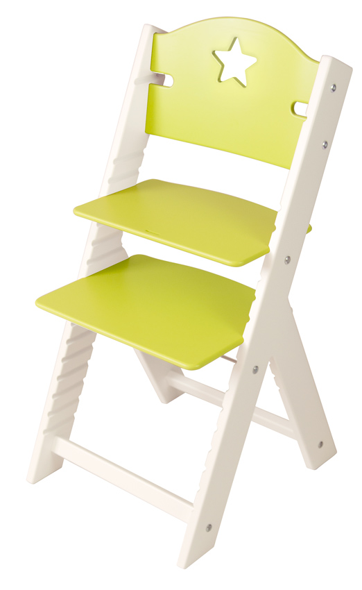Sedees-Dětská dřevěná rostoucí židle zelená s hvězdičkou, bílé bočnice - chytrá židle Sedees