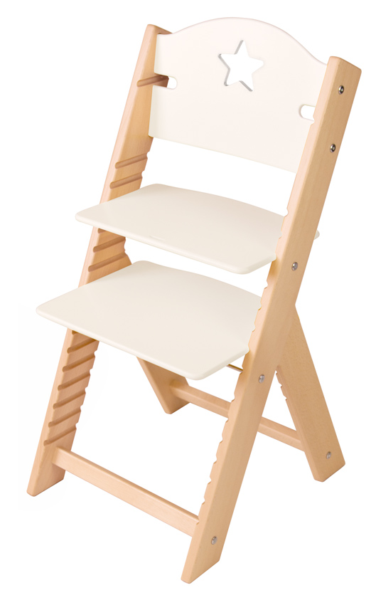 Dětská dřevěná rostoucí židle bílá s hvězdičkou - chytrá židle Sedees
